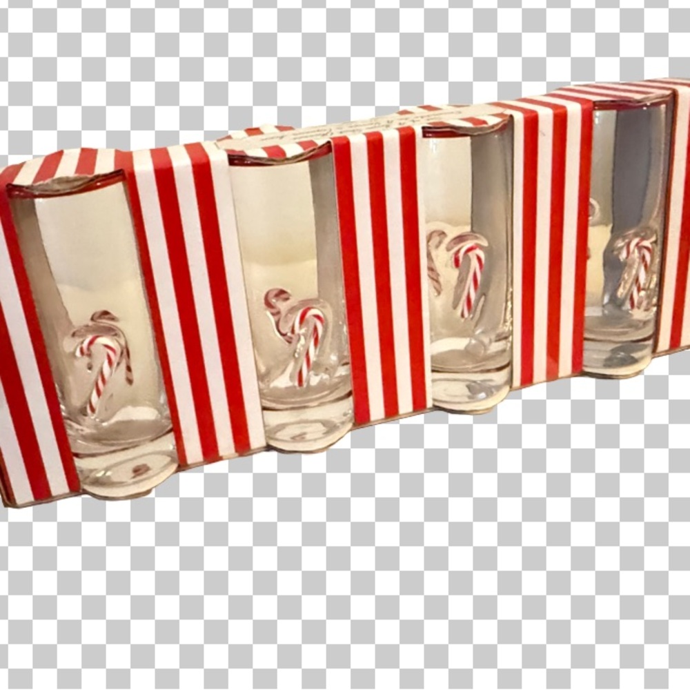 New NIB Set of 4 Candy Cane Shot Glasses 4in Christmas Holiday Barware New
